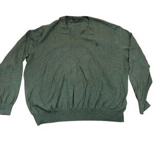 Polo Ralph Lauren Mens V-Neck Sweater Size XXL Green Pullover Pima Cotton